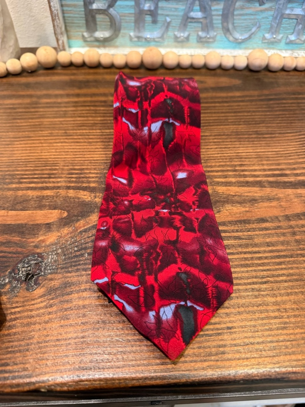J Garcia Banyan Trees Red Silk Tie 1996 Grateful Dead Abstract Art Necktie Jerry